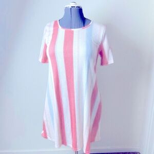 MISS 2 DAY Summer Vertical Striped Pockets Short Sleeve Dress